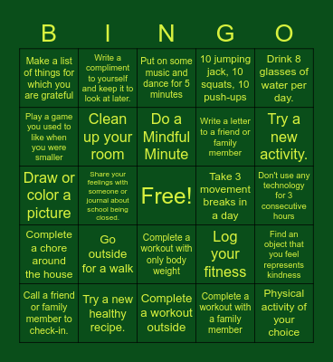 Fitness Bingo Card