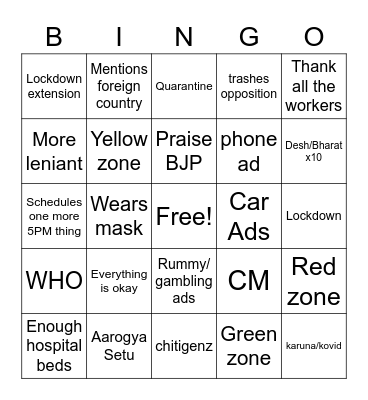 Modi Bingo Card