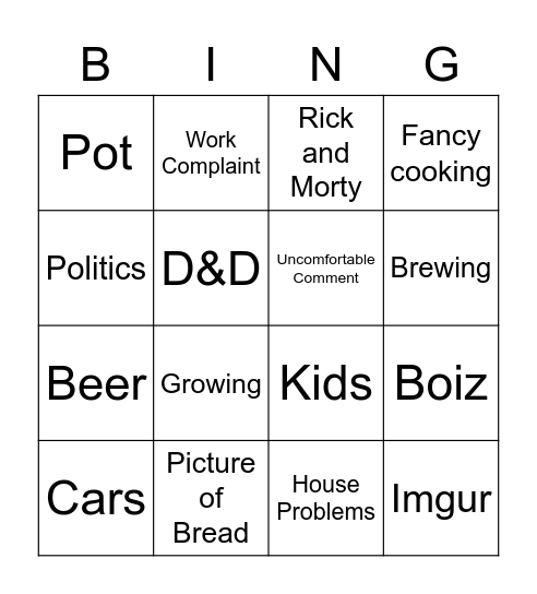 GChat Ping Bingo Card