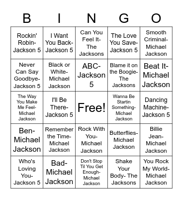 Jackson Bingo! Bingo Card