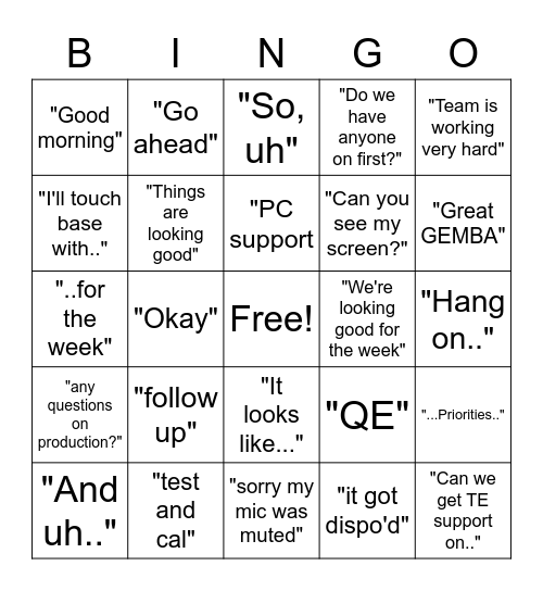 GEMBA bingo: Very easy difficulty Bingo Card