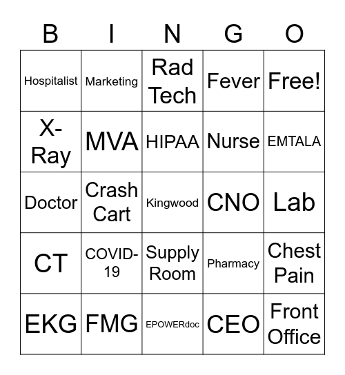 Hospital Week Bingo Card