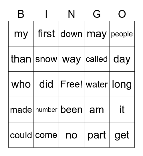 Fry Words 1st 100 - list 4 Bingo Card