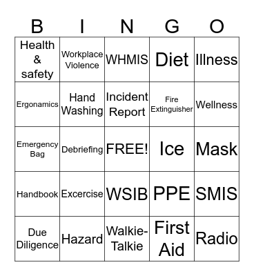 Health & Safety Bingo Card