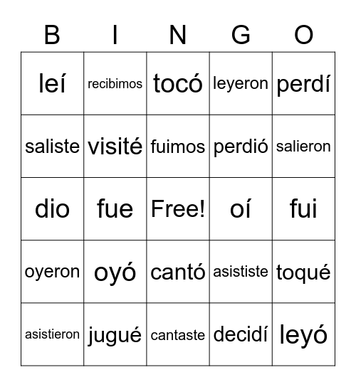 Capítulo 8 Verbos Bingo Card