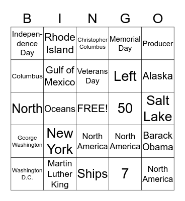 Social Studies Bingo Card