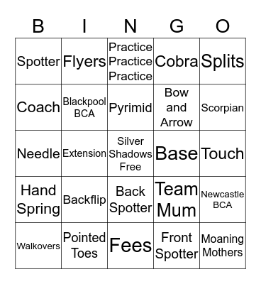 Silver Shadows Cheerling Bingo Card