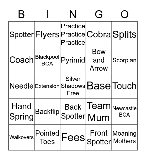 Silver Shadows Cheerling Bingo Card
