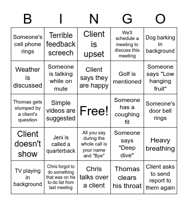 Conference Call Bingo Card