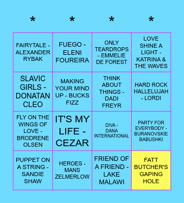 EUROVISION DISCO DISCO BINGO BINGO Card