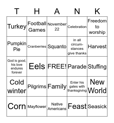 Happy Thanksgiving Bingo Card