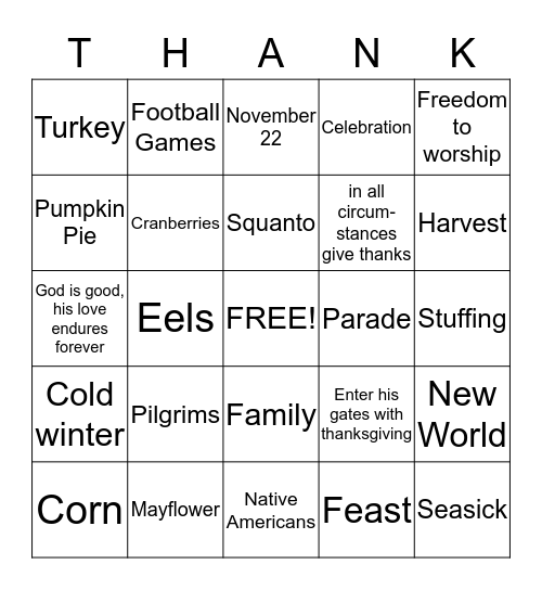 Happy Thanksgiving Bingo Card