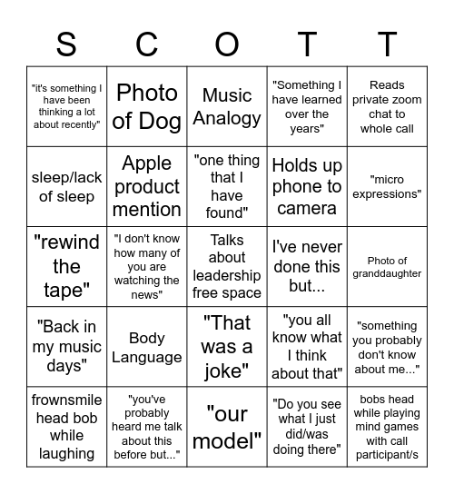 "Scottgo" Bingo Card