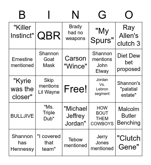 Undisputed Bingo Card