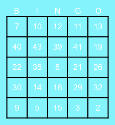 Number Bingo Card