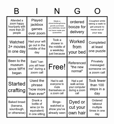 Qurantine Bingo Card