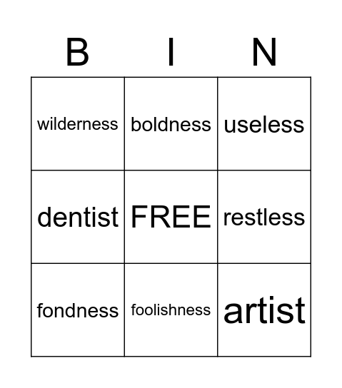 Suffixes 3 x 3 (1) Bingo Card