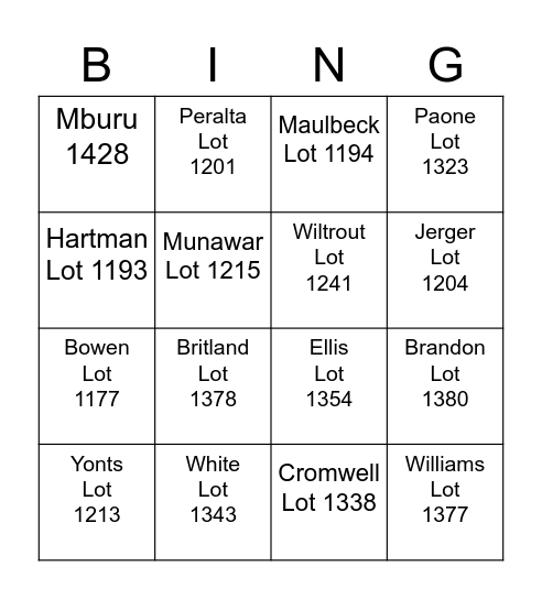Team C Bingo Card