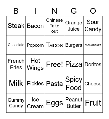 Pregnancy Cravings Bingo Card