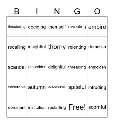 Multi-syllable Words Bingo Card