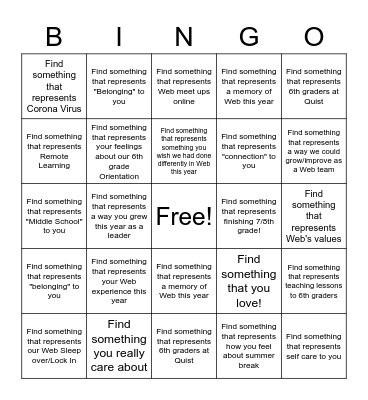 Returning Web Leaders Bingo Card