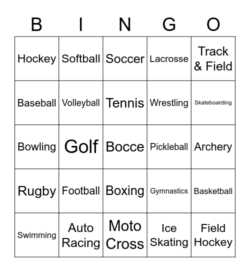 Sports Bingo Card