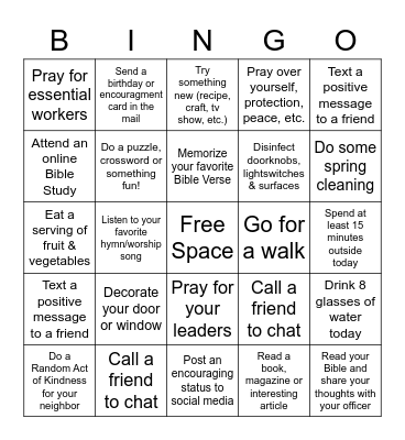 Corps Care Bingo Card