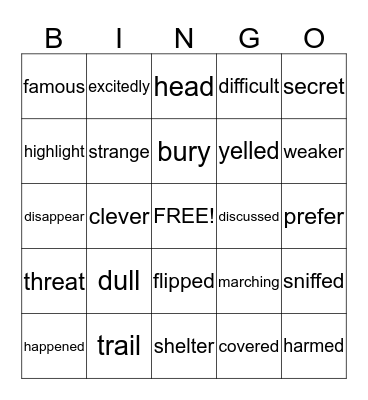 Vocabulary Bingo Card