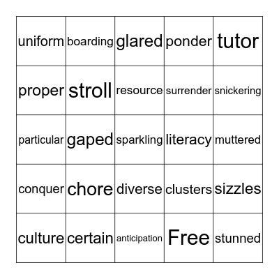 Vocabulary Bingo Card