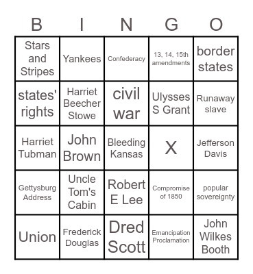 Civil War Bingo Card