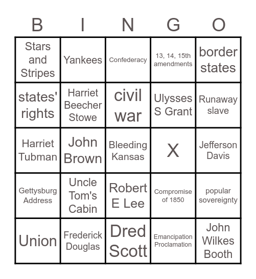 Civil War Bingo Card