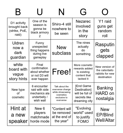 Next Chapter Stream Bingo Card