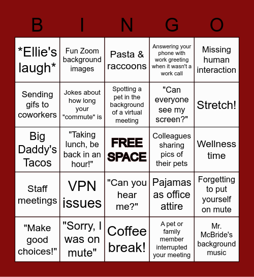 REMOTE WORK BINGO! Bingo Card