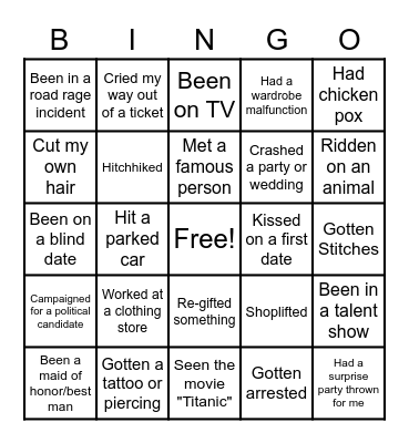 Never Have I Ever Bingo Card