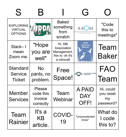 SBIBINGO! Bingo Card