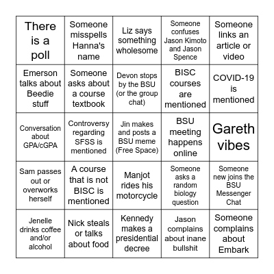 Biology Student Union Bingo Card