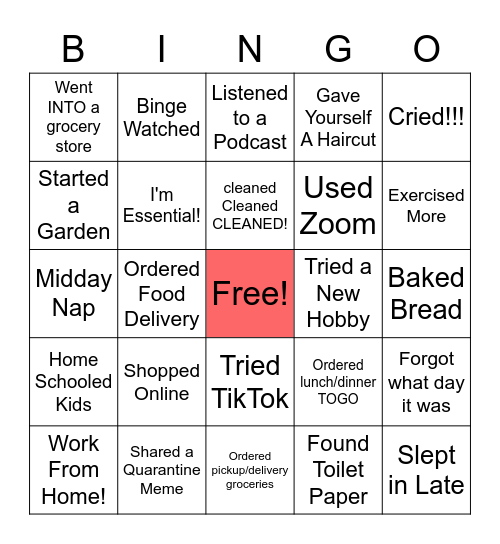 CORONAVIRUS BINGO! Bingo Card