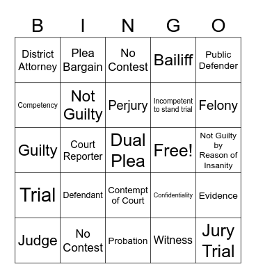 Legal Education Bingo Card