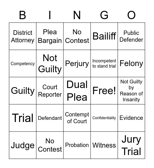 Legal Education Bingo Card