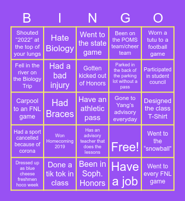 Class of 2022 Bingo! (Defo Edition) Bingo Card