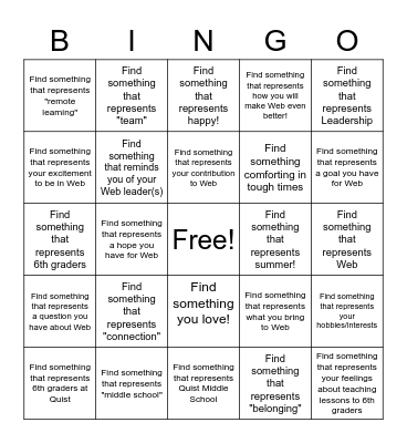New Web Leader Bingo! Bingo Card