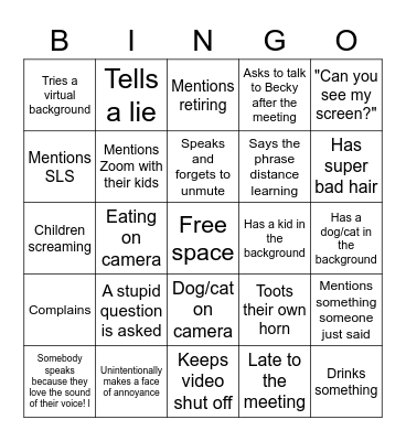 Zoom Bingo Card