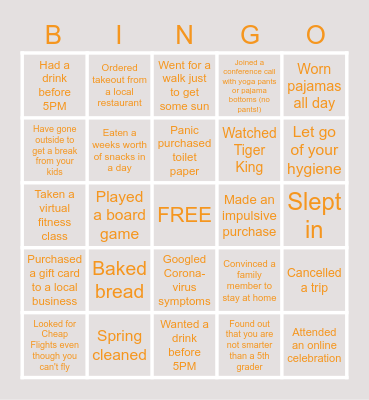 Quarantine Bingo Card