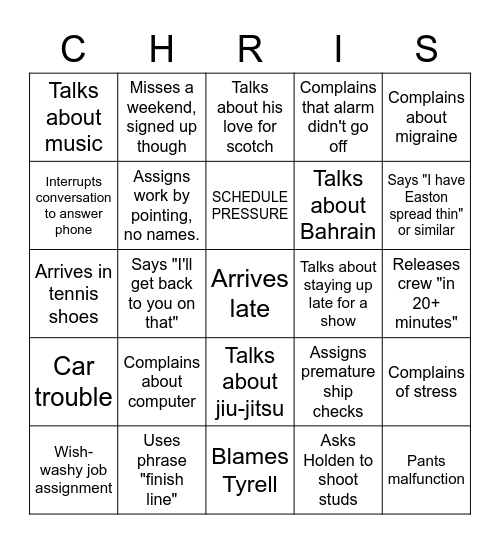 Chris Bingo Card