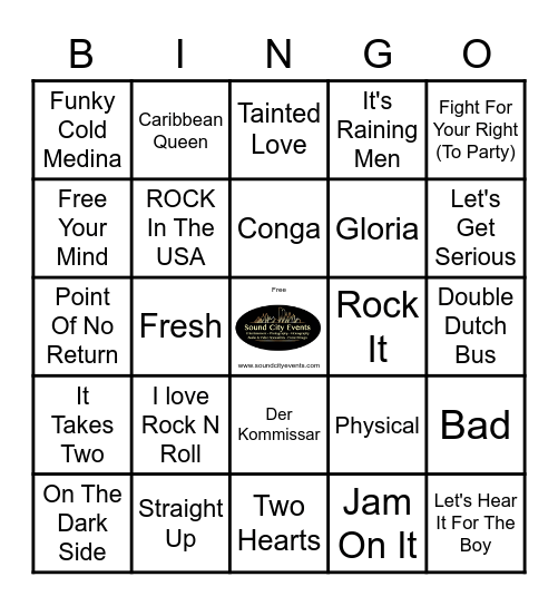 Sound City Events Best of the 80's Bingo Card