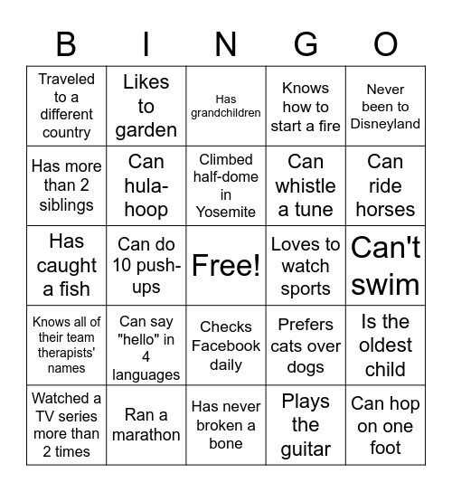 TLC Bingo Card