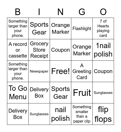 Scavenger Hunt Bingo Card