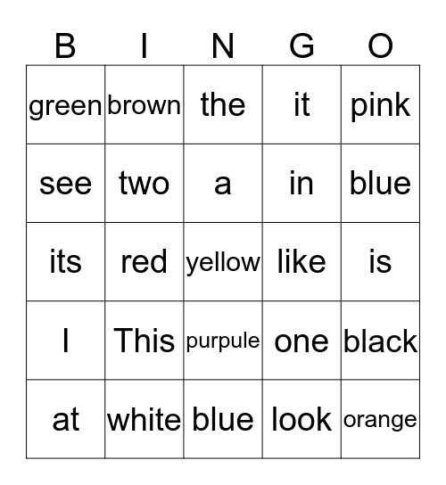 BINGO SHIGHT WORDS Bingo Card