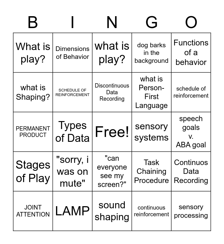 ESC ABA TEAM Bingo Card