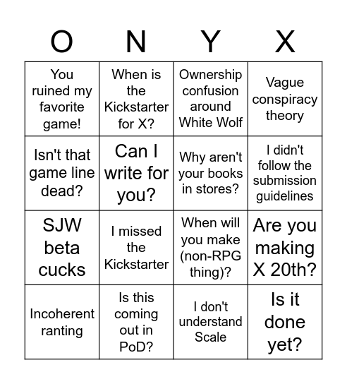 Onyx Path Community Bingo Card